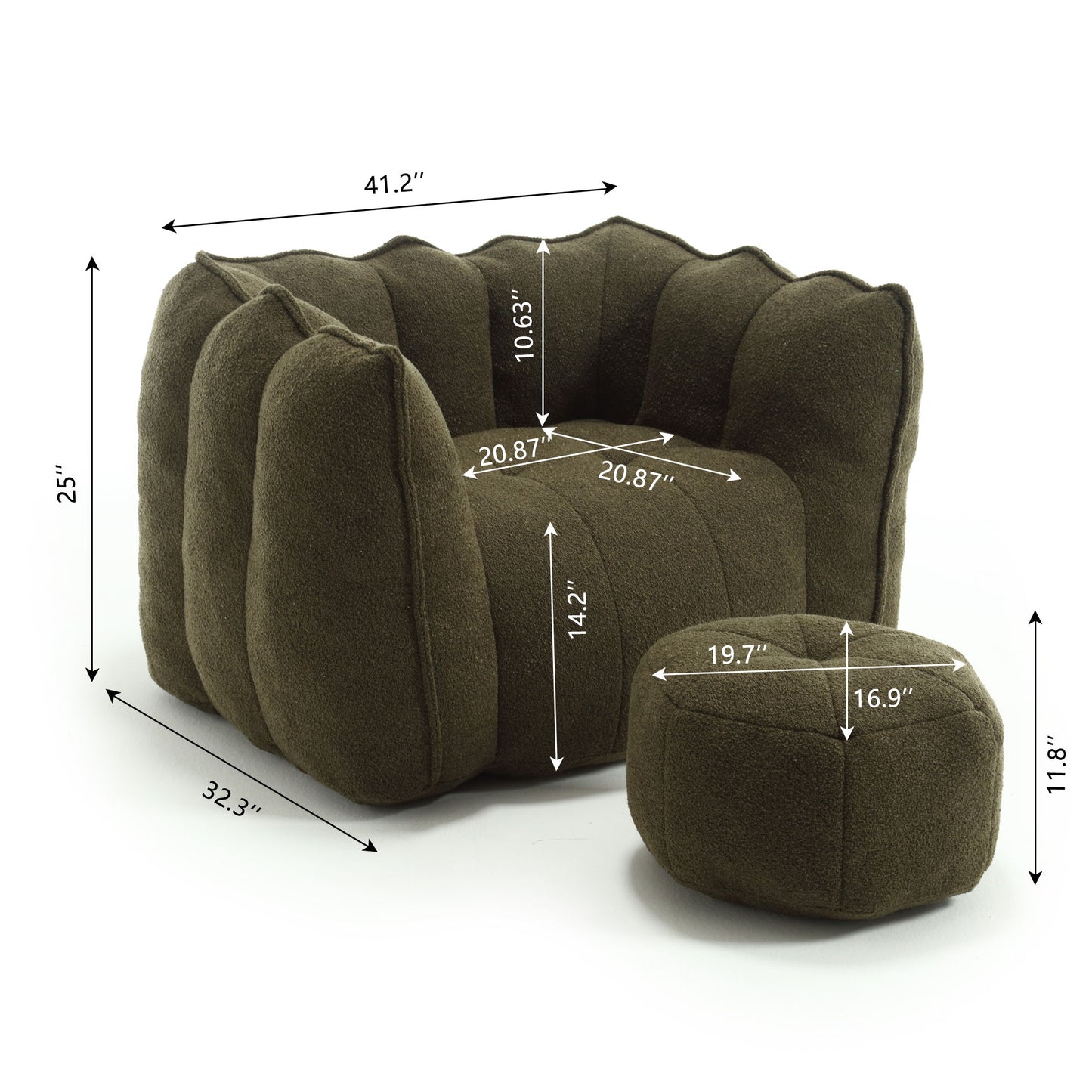 Soft Chenille Bean Bag Chair With High Resilient Foam
