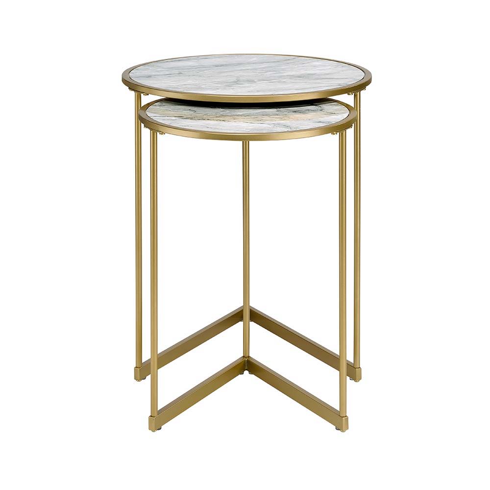 Garo - Accent Table - Faux Marble & Gold Finish