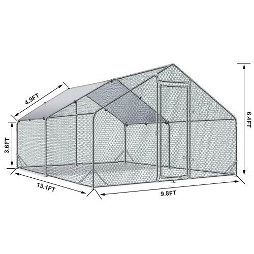 Large Metal Chicken Coop, Walk In Poultry Cage Hen Run House Rabbits Habitat Cage Spire Shaped Coop With Waterproof And Anti Ultraviolet Cover