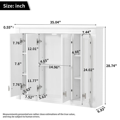 Wall Mounted Medicine Cabinet With Adjustable Shelf - White