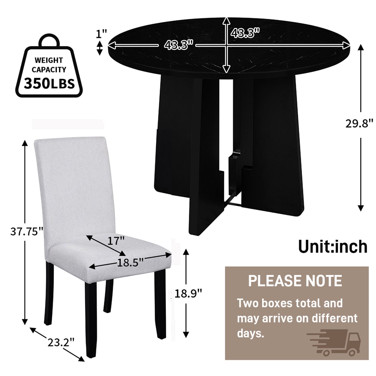 5 Piece Round Dining Table Set, Modern Dining Table And 4 Upholstered Chairs For Dining Room