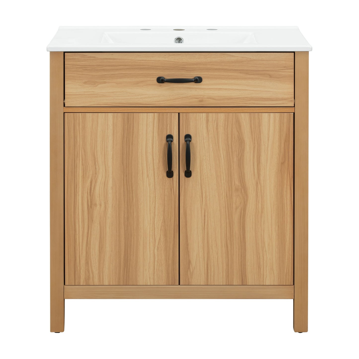 Bathroom Vanity With Flip Drawer, 2 Soft Close Doors, Adjustable Shelf And Ceramic Sink