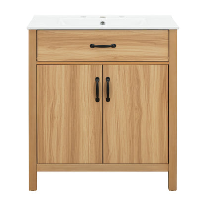 Bathroom Vanity With Flip Drawer, 2 Soft Close Doors, Adjustable Shelf And Ceramic Sink
