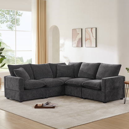 Modern L Shape Modular Sofa, 5 Seat Chenille Sectional Couch Set With 2 Pillows Included, Freely Combinable Indoor Funiture For Living Room, Apartment, Office