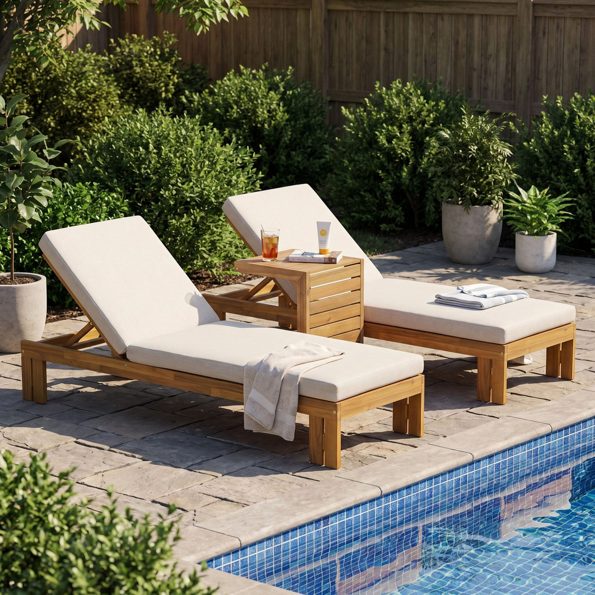 Outdoor Chaise Lounge Set & Side Table, 5 Position Adjustable Patio Recliner