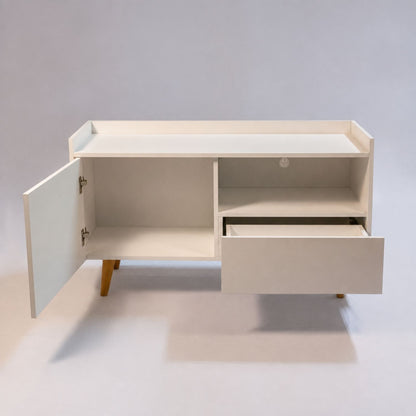 TV Stand For TVs Up To 45" With Open Storage Shelf, Cable Management, 1 Door And 1 Drawer
