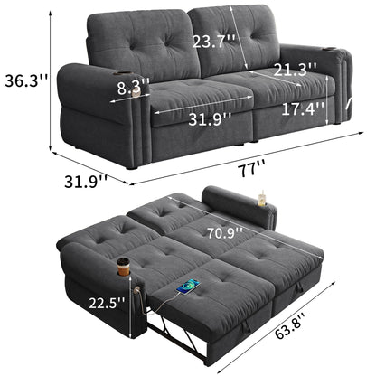 2 In 1 Convertible Sofa Bed For Living Room - Dark Gray - Fabric