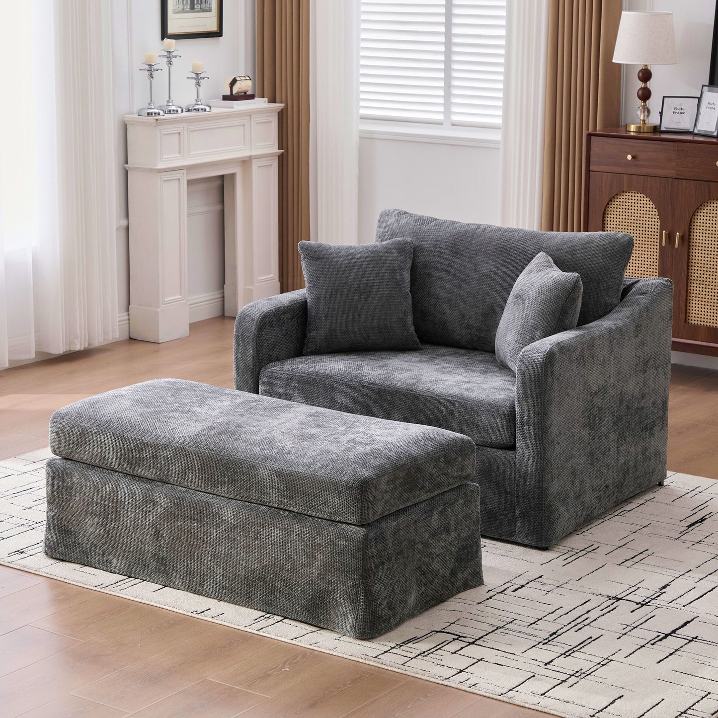 Accent Chair With Ottoman, Includes 2 Bolster Pillows