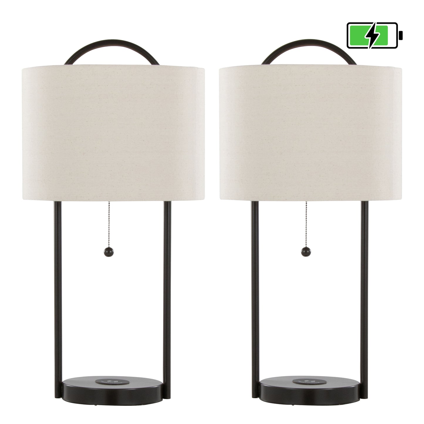 Porto - Contemporary Table Lamp With Wireless Charging (Set of 2) - Oil Bronze / Natural