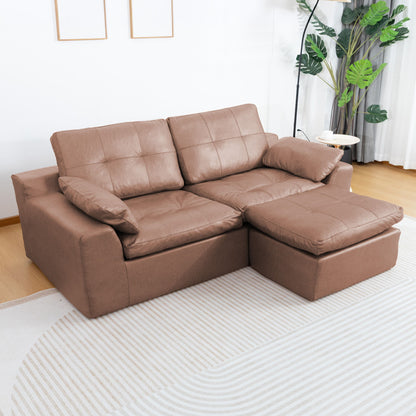 L - Shaped Modular 2 Seater Sofa With Movable Ottoman And High Density Sponge Cushions For Living Room