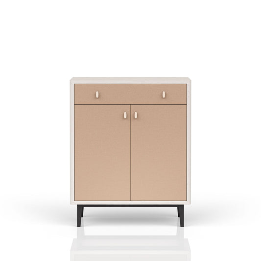 Contemporary Bar Cabinet With Large Storage - White / Pecan