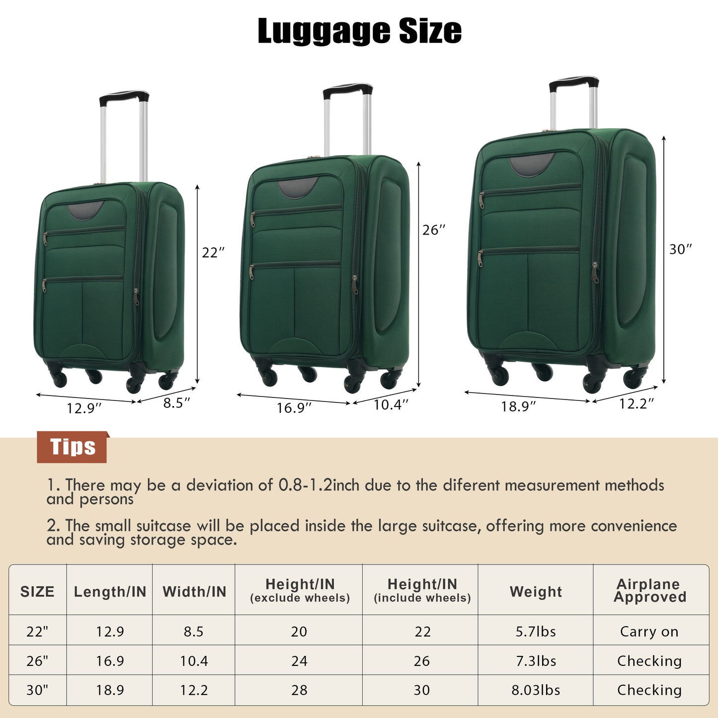 Softside Luggage Expandable Set With Duffel Bag Upright Spinner