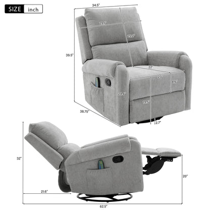 Manual Recliner Massage Chair With Swivel Rocker, 8 Massage Modes, Side Storage Pocket