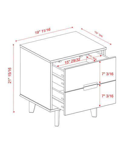 Mid-Century Modern 2 Drawer Solid Wood Nighstand With Cutout Handles