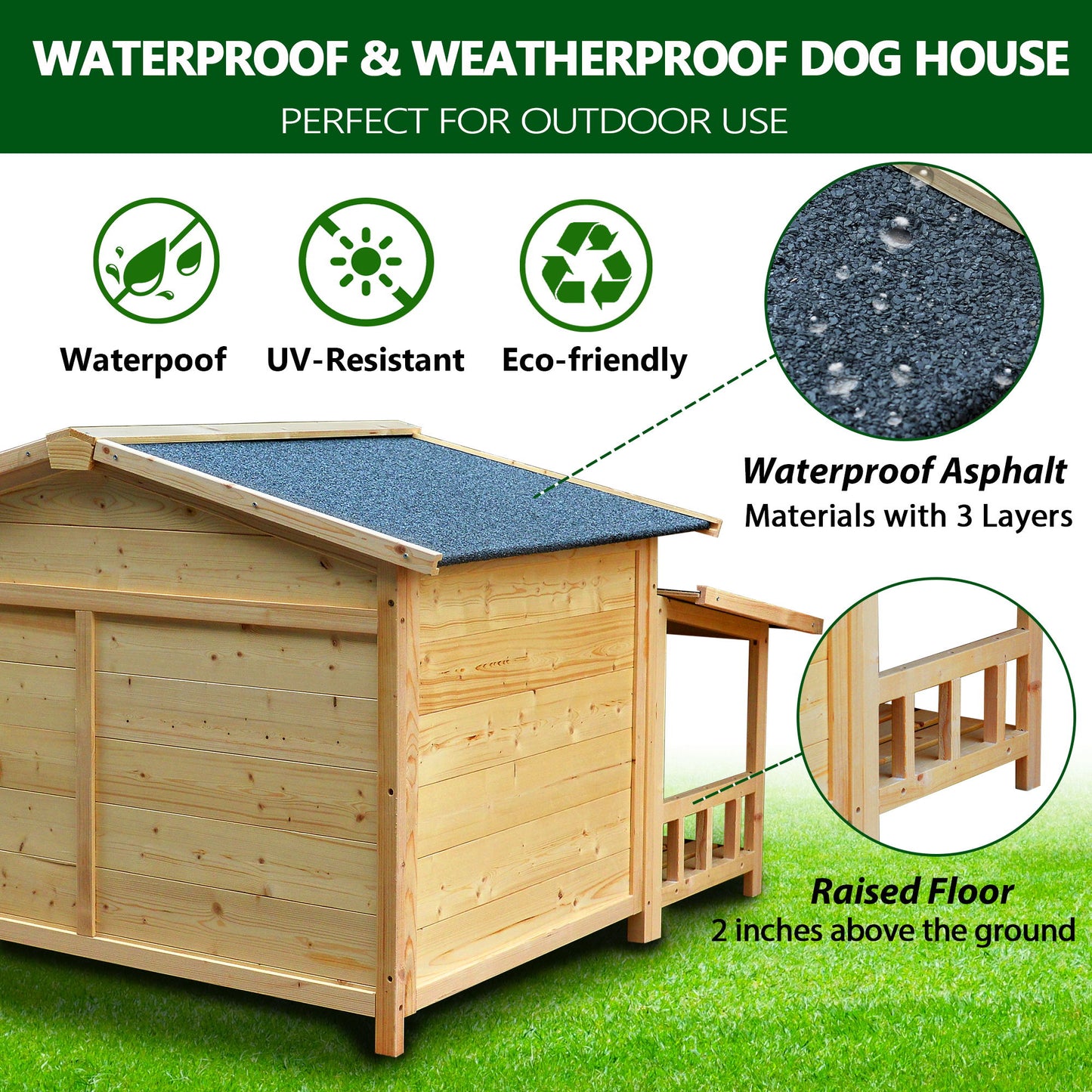 Durable Waterproof Dog Houses For Small Medium Large Dogs Outdoor & Indoor, Wooden Puppy Shelter Large Doghouse With Porch For Winter - Light Brown