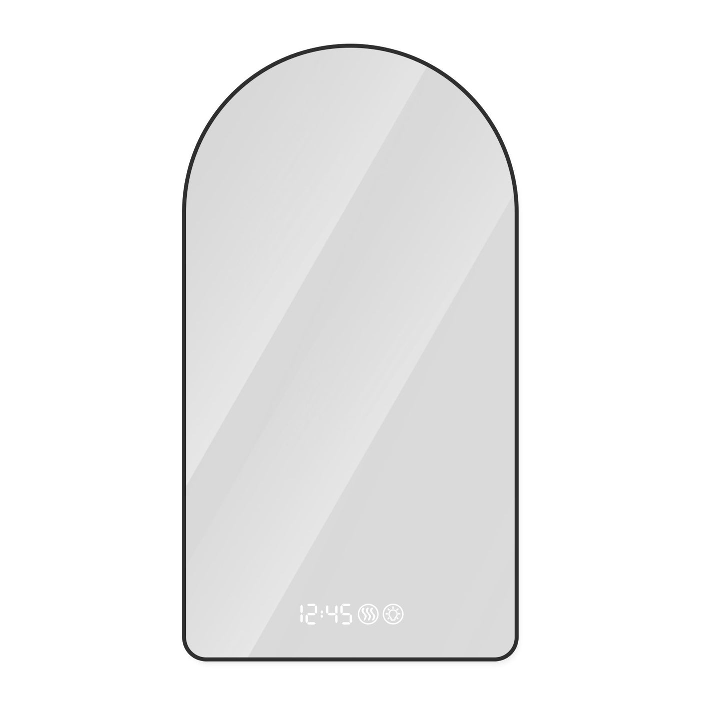 Modern Arched LED Bathroom Mirror With Time And Temperature Display, Anti Fog, Dimmable Light - Black
