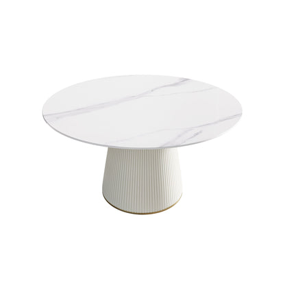 Modern Artificial Stone Round Plywood PU Base Dining Table, Can Accommodate 6 People, (Not Including Chairs) - White / Beige