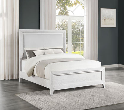 Marielle - Queen Headboard LED Panel Bed - Distressed White