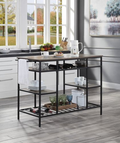 Lona - Kitchen Island - Rustic Oak & Black Finish