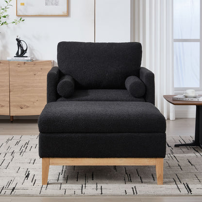 Oversized Swivel Barrel Accent Chair And Ottoman Set With Storage