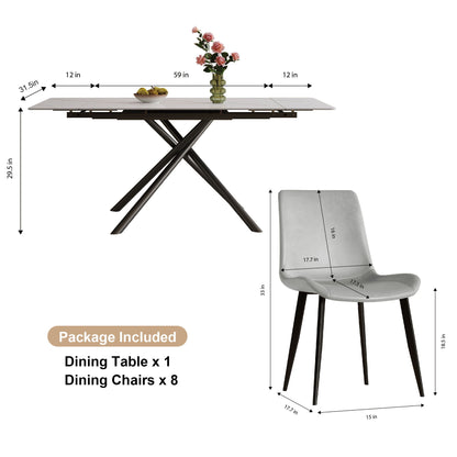 Retractable Sintered Stone Dining Table Set With Chairs
