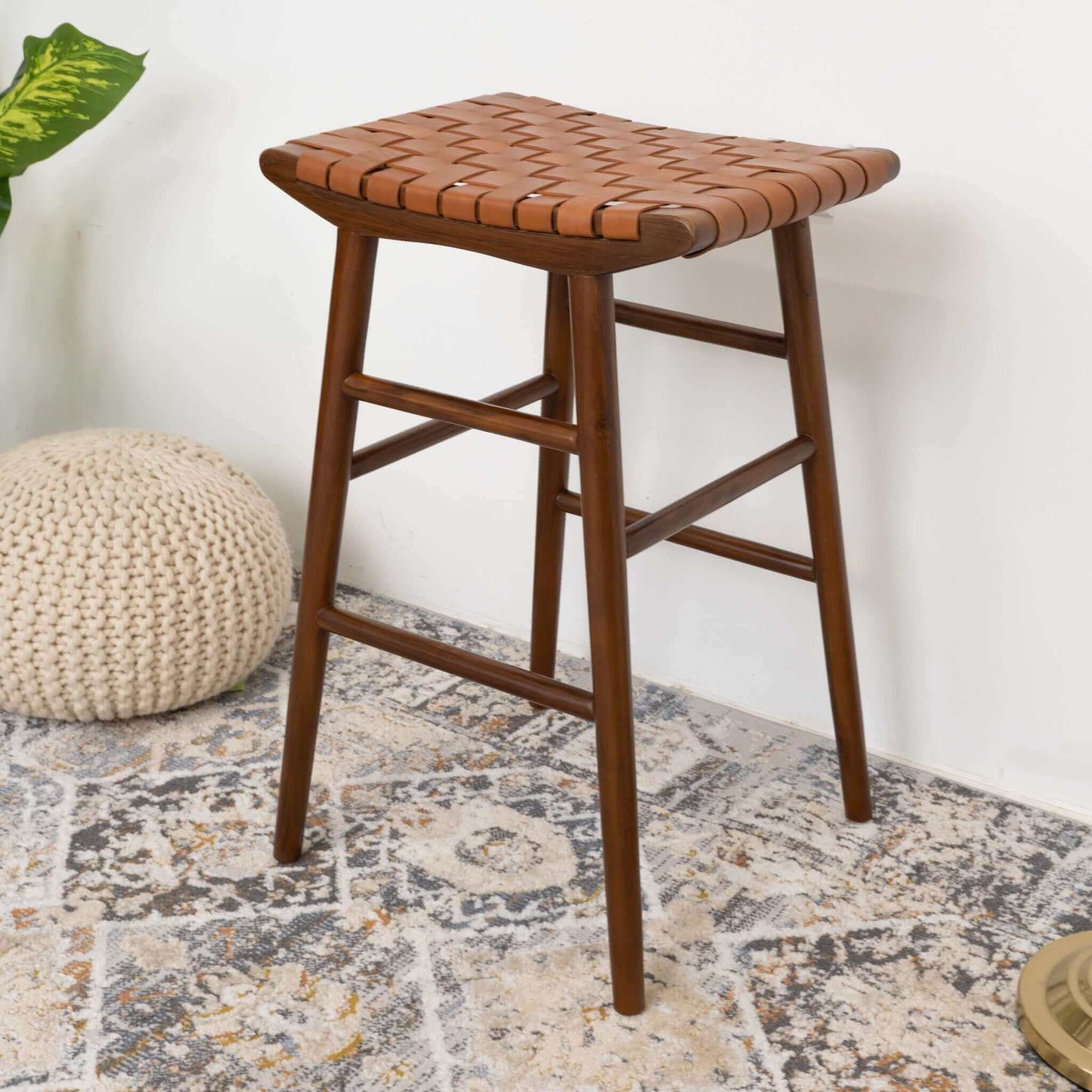 Maya - Genuine Leather Stool - Rustic / Tan