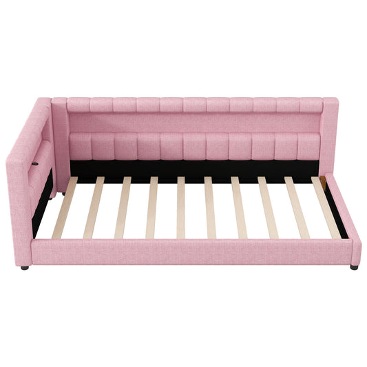 Upholstered Platform Bed With LED Belt And USB Ports