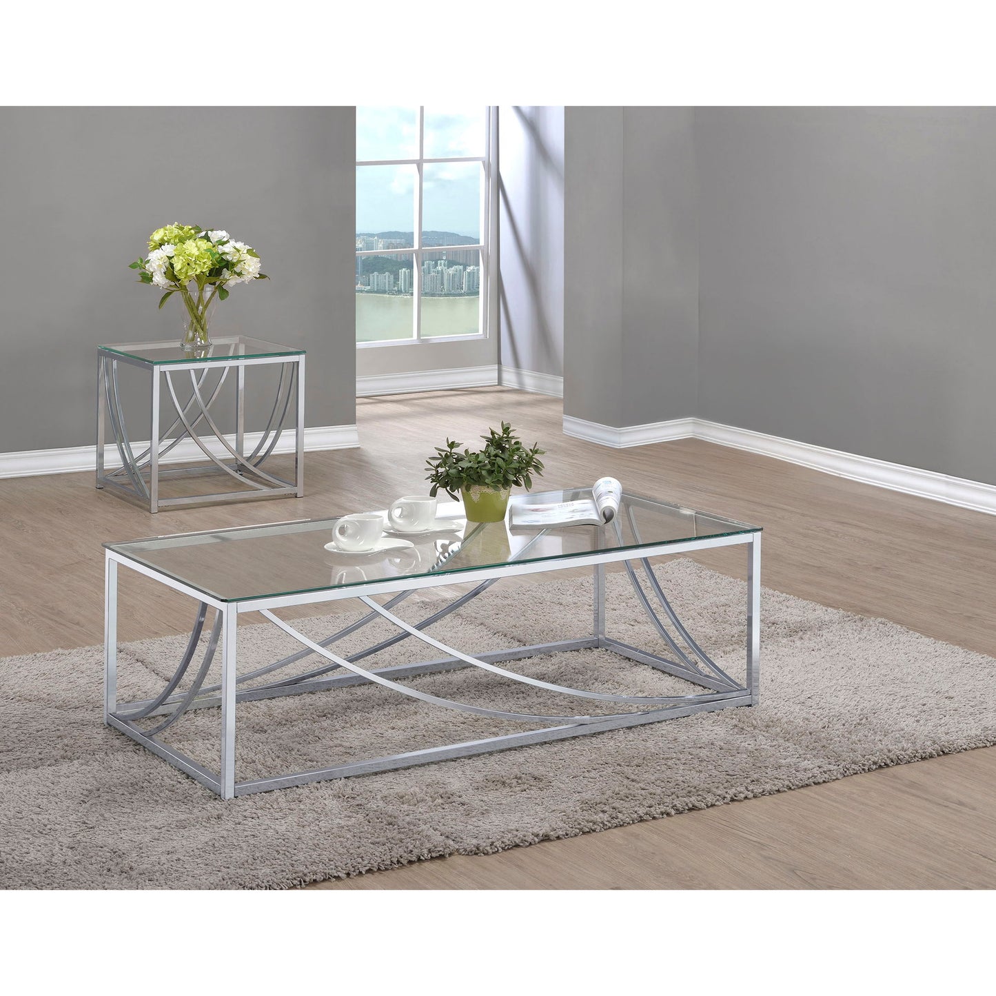 Kempton - 2 Piece Coffee And End Table Set - Chrome