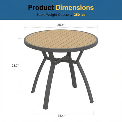 Outdoor Round Patio Table With Slatted Top - Gray