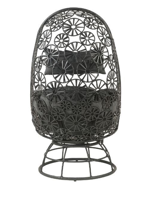 Hikre - Patio Lounge Chair - Clear Glass, Charcaol Fabric & Black Wicker