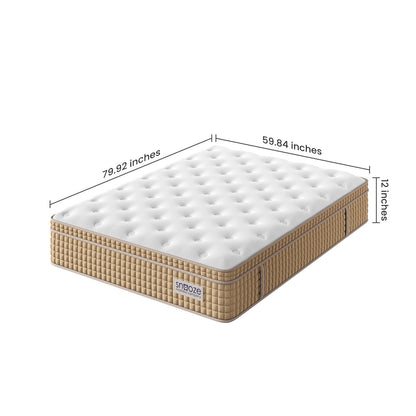 Snooze Mattress Company Glacier - 12" Euro Top Medium Firm Hybrid Mattress With Independently Encased Coils & Gel Memory Foam