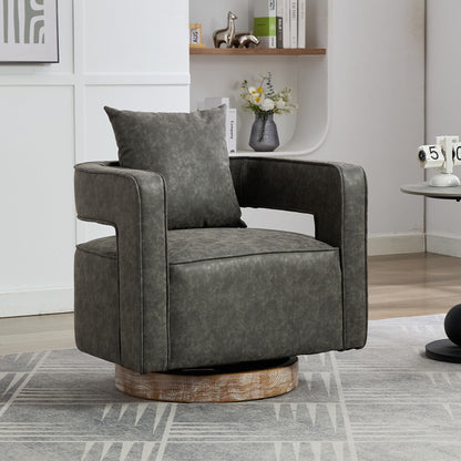 Swivel Accent Open Back Barrel Chair With Weathered Base