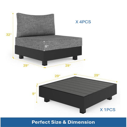 Patio Sectional Set With Modular Armless Chairs And Coffee Table - Gray