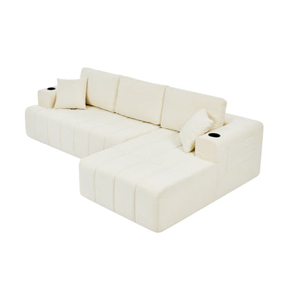 L - Shaped Sectional Sofa With Cup Holders & Side Pockets