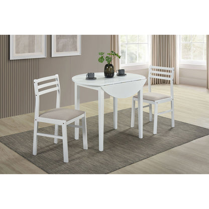 Cliff - 3 Piece Round Drop Leaf Dining Table Set With Ladderback Chairs - White