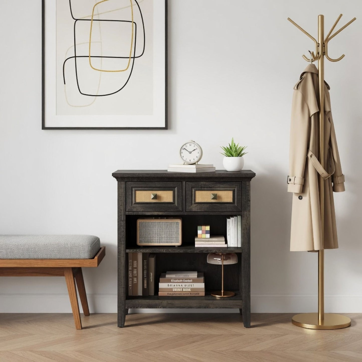 Storage Cabinet With 2 Drawers And 2 Shelves - Coffee