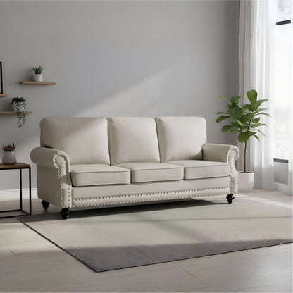 3 Seater Sofa With Nailhead Trim And Turned Legs For Living Room
