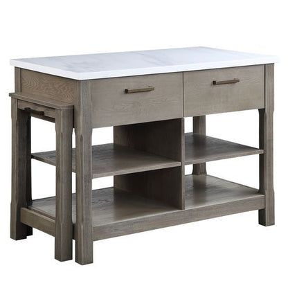 Feivel - Kitchen Island With Pull Out Table - Marble Top & Rustic Oak
