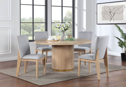 Caspian - 5 Piece Round Dining Table Set With Chairs - Oak