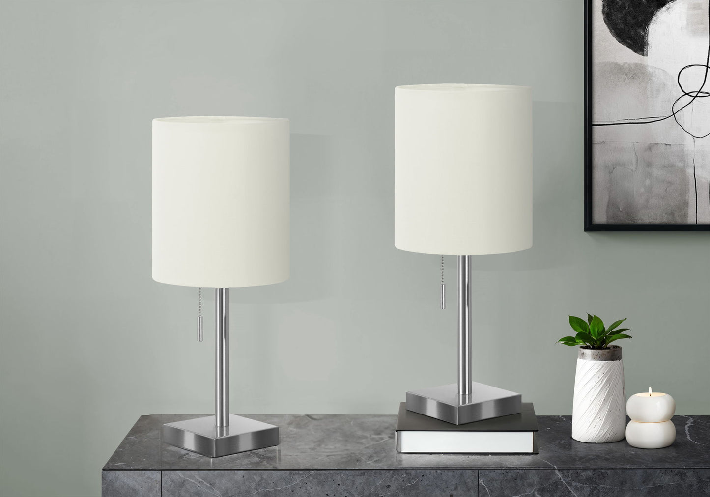 Lighting, Table Lamp, USB Port Included, Nickel, Contemporary (Set of 2)