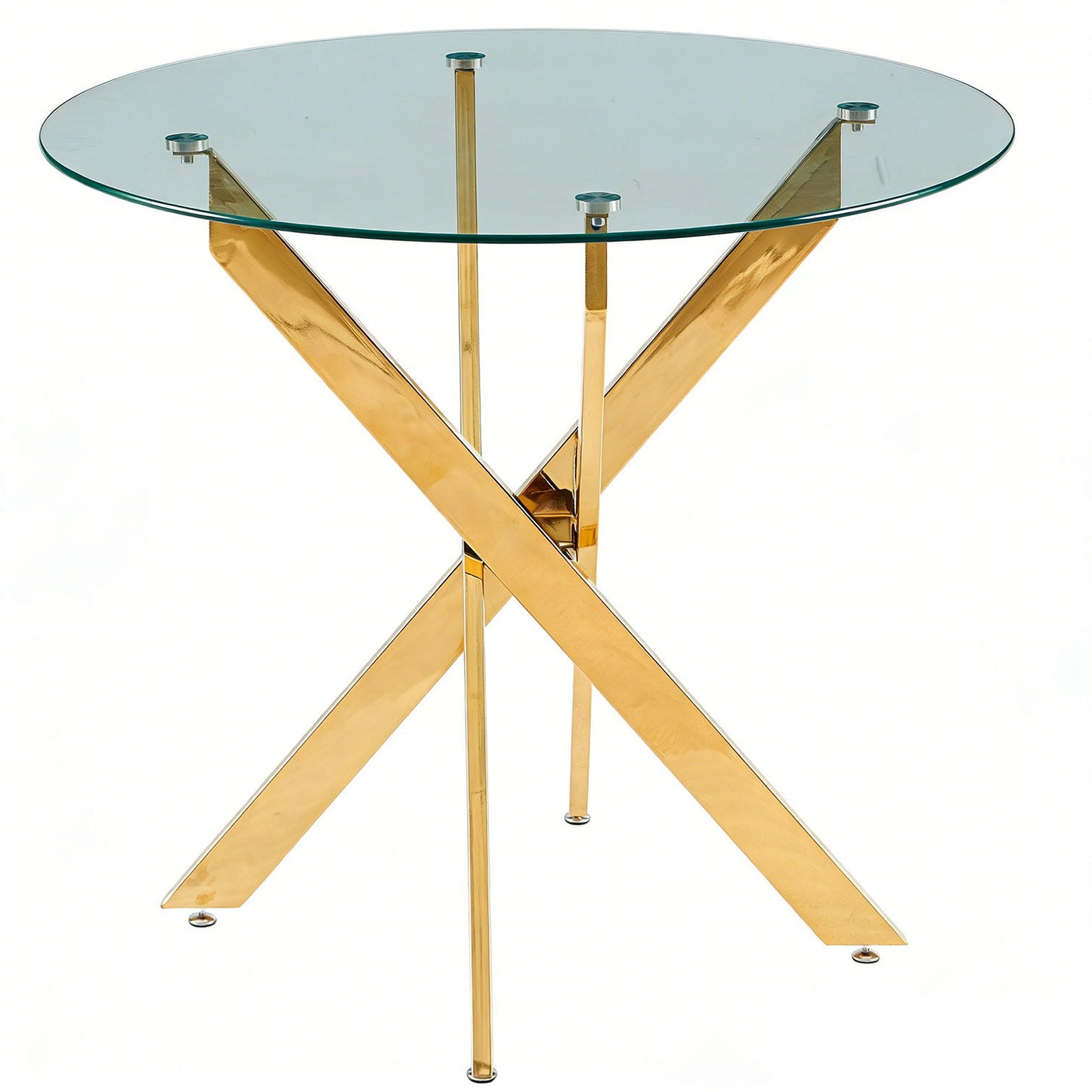 Dining Table With Cross Metal Leg And Tempered Glass, Modern Space Saving Kitchen Table For Living Room