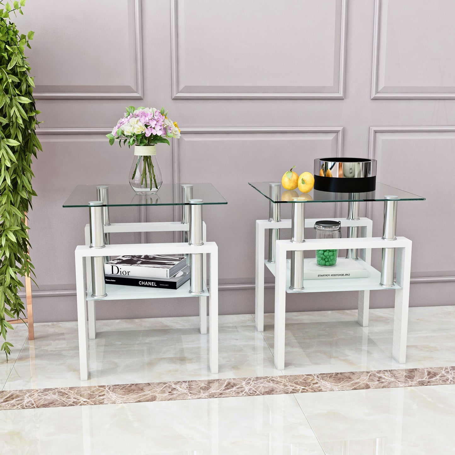 Modern Tempered Glass Tea Table, End Square Table For Living Room