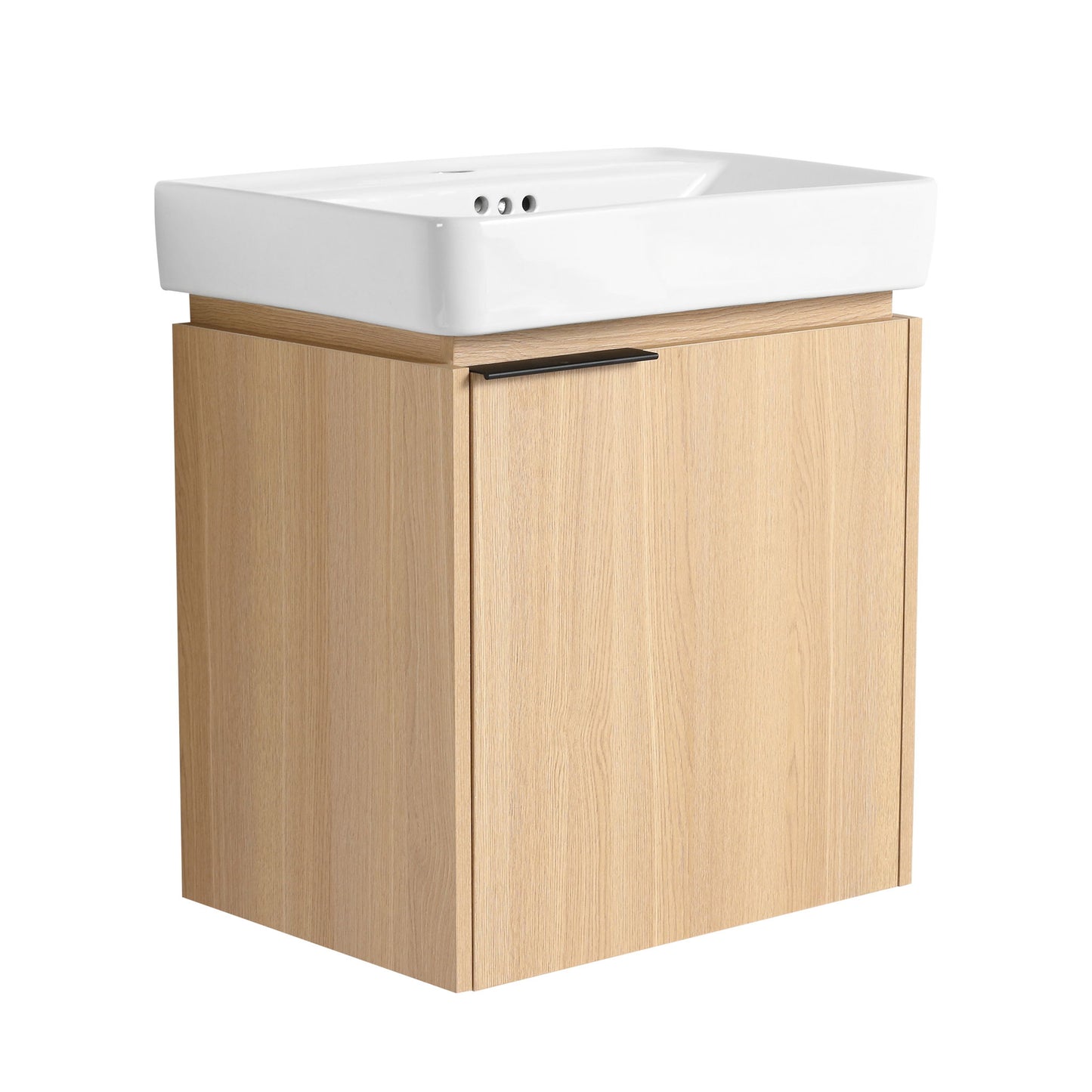 Wall Mounted Bathroom Vanity With Ceramic Sink And Storage Cabinet