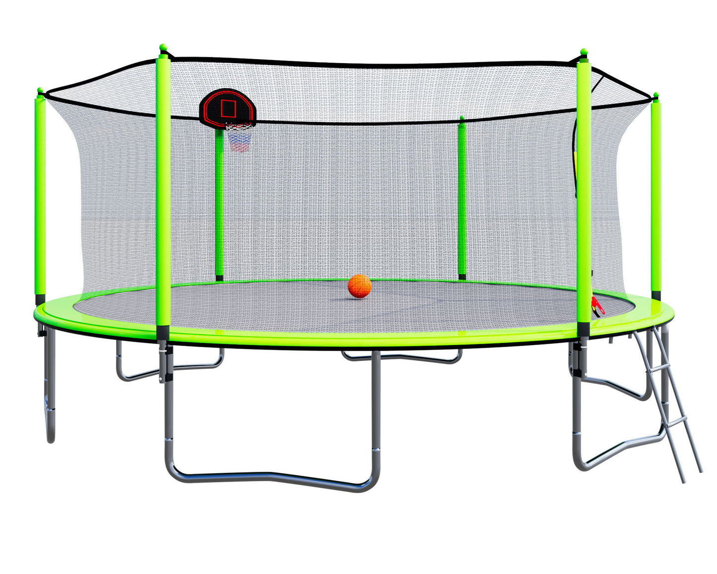 15Ft Trampoline With Basketball Hoop Inflator And Ladder (Inner Safety Enclosure)