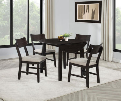 Catley - 5 Piece Round Drop Leaf Dining Table Set - Dark Coffee