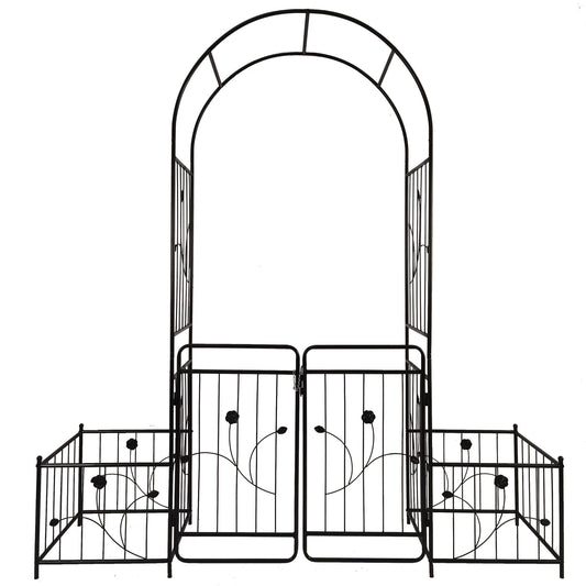 Metal Garden Arch With Gate Wide High Climbing Plants Support Rose Arch Outdoor - Black