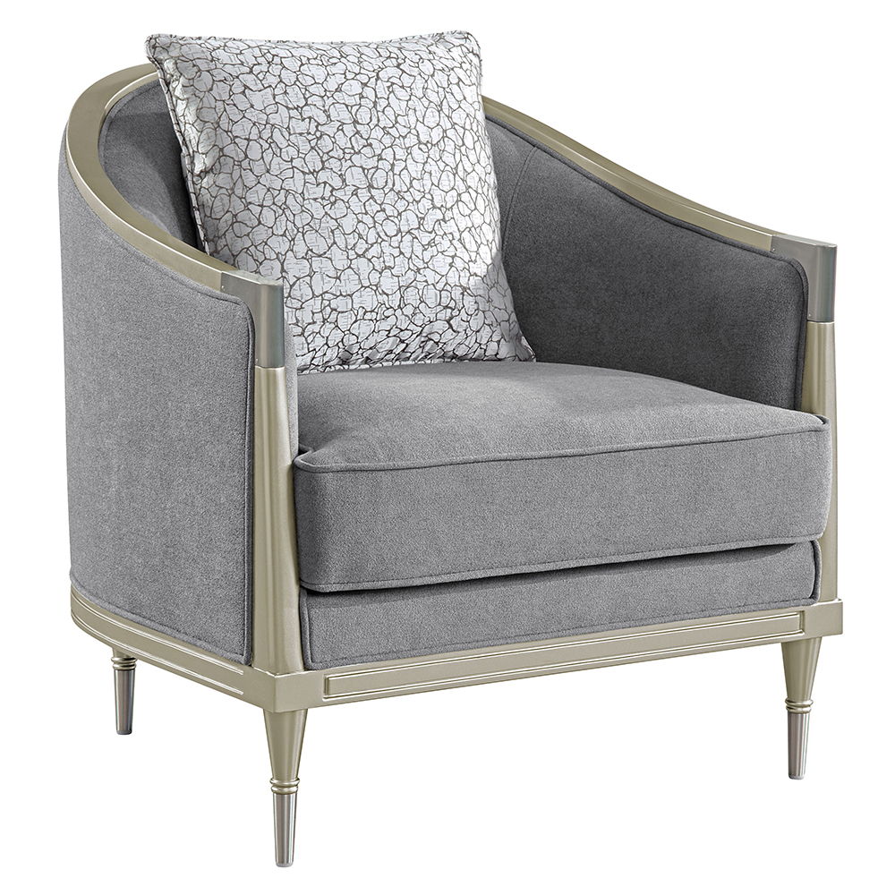 Fernando - Chair With Pillow - Gray Chenille & Champagne