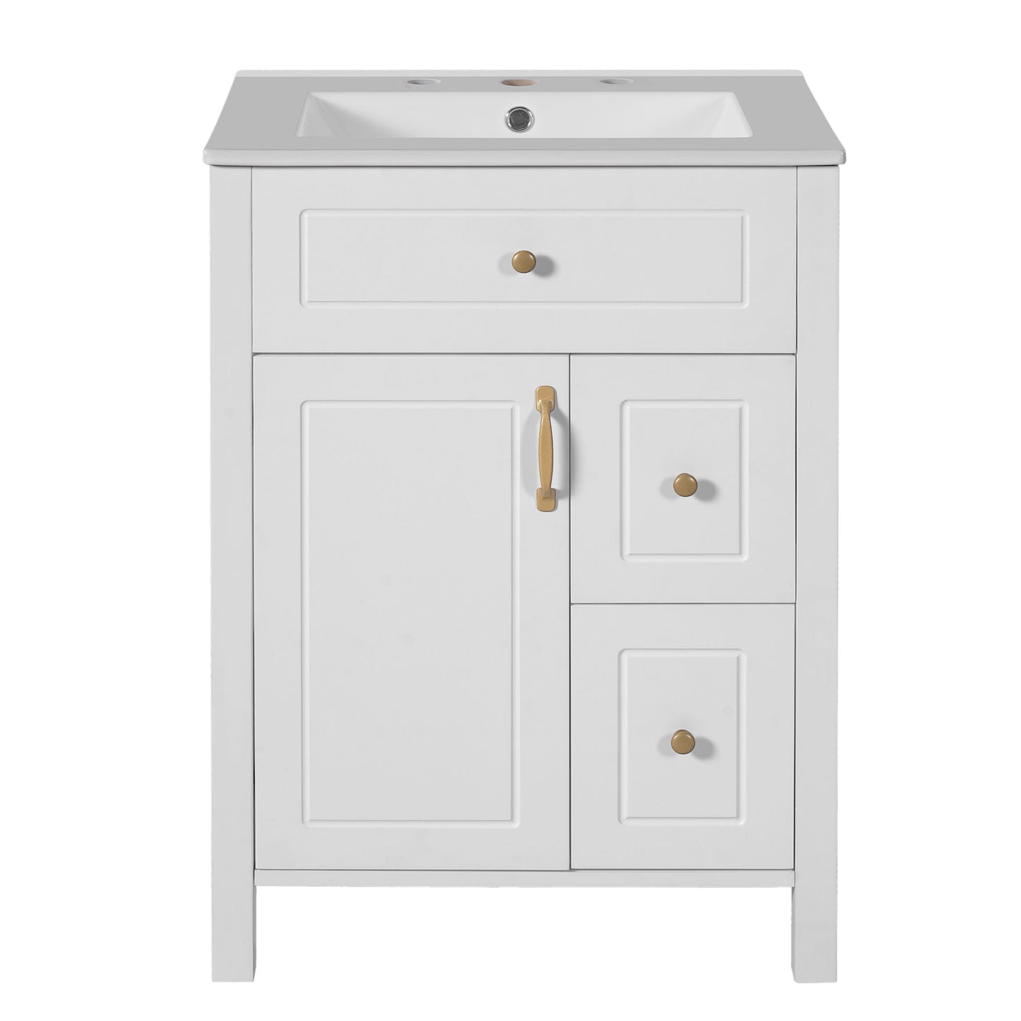 Elegant Bathroom Vanity With Ceramic Sink, Soft Close Doors And Drawers, Double Storage Racks