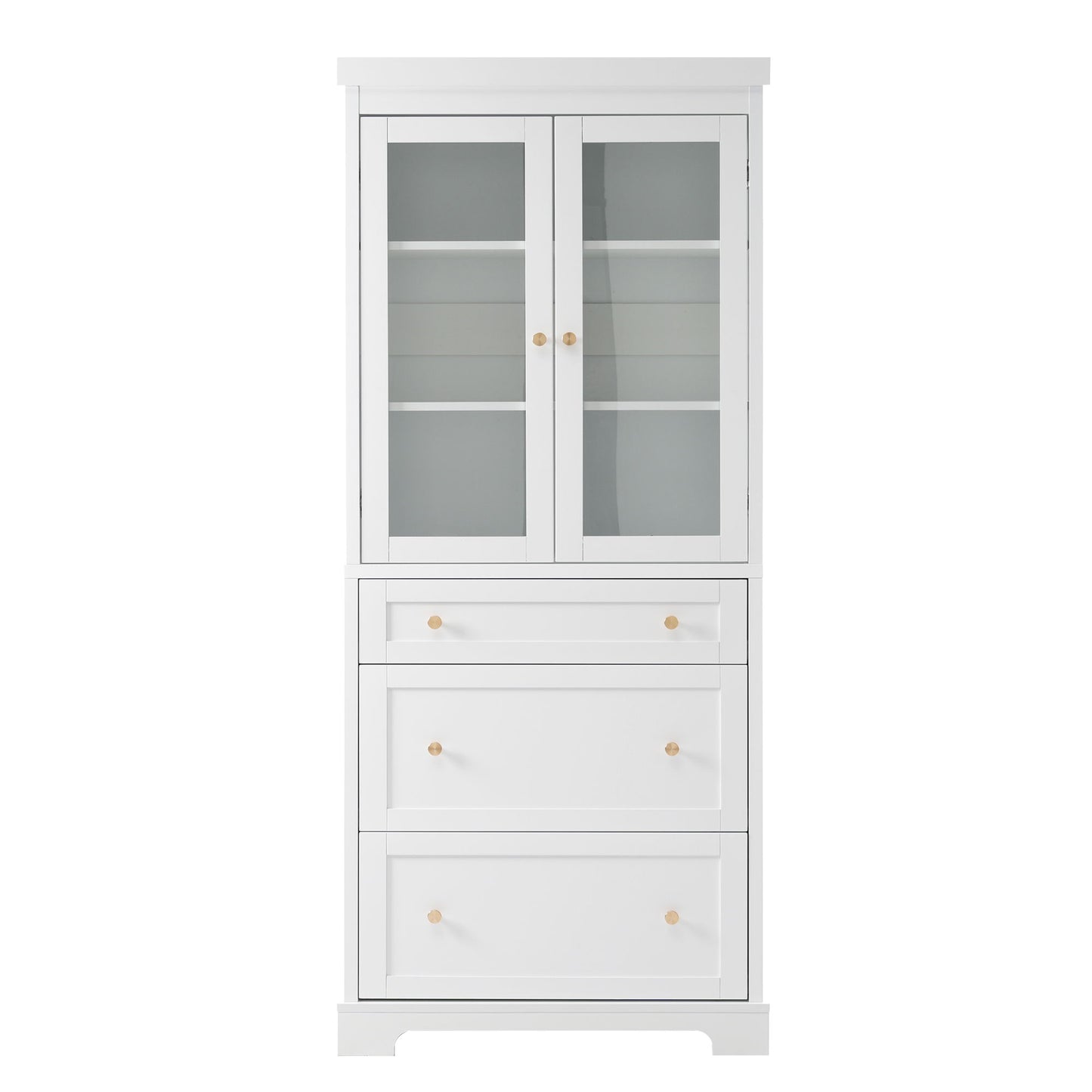 Freestanding Tall Bathroom Cabinet With Adjustable Shelves, Drawers, Soft Close Glass Doors