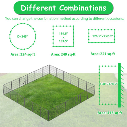 Dog Pens Outdoo Height Foldable 24 Panels Heavy Duty Metal Portable Dog Playpen Indoor Anti Rust Exercise Dog Fence With Doors For Pets Play Pen For RV Camping Yard - Black